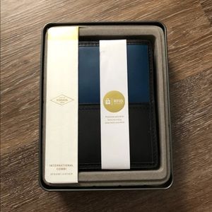 FOSSIL ‘Tate’ Combi Leather Wallet in black/blue